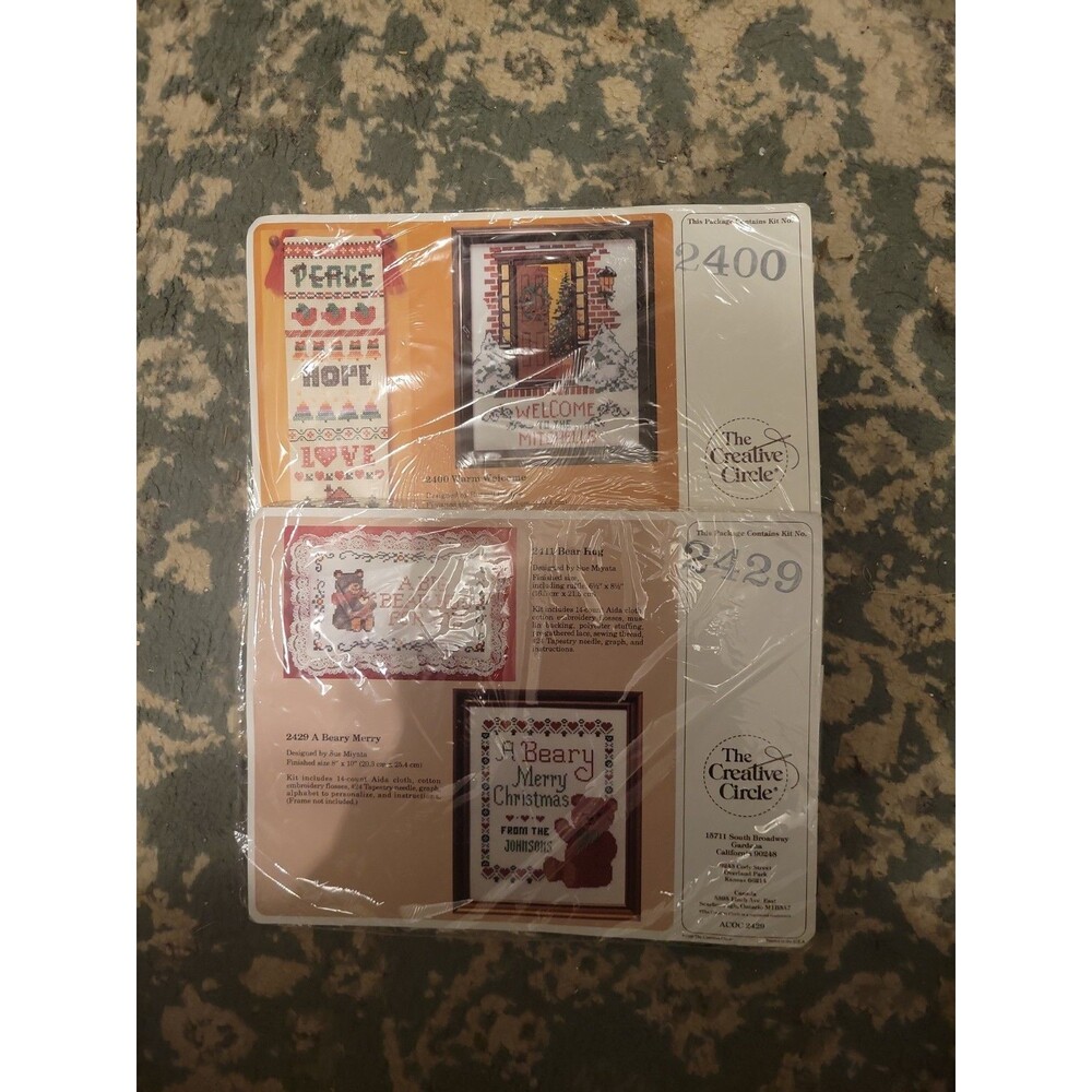 2 New Counted Cross Stitch Kits Beary Merry Christmas Warm Welcome Holiday